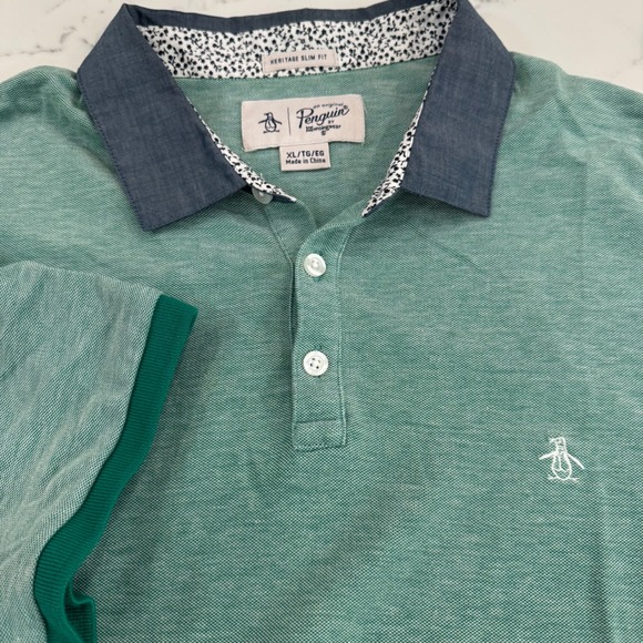 Penguin Polo Shirt Heritage Slim‎ Fit Green Golf Casual XL - Picture 1 of 6